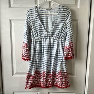 Boden PomPom Trim Striped Dress size 4R